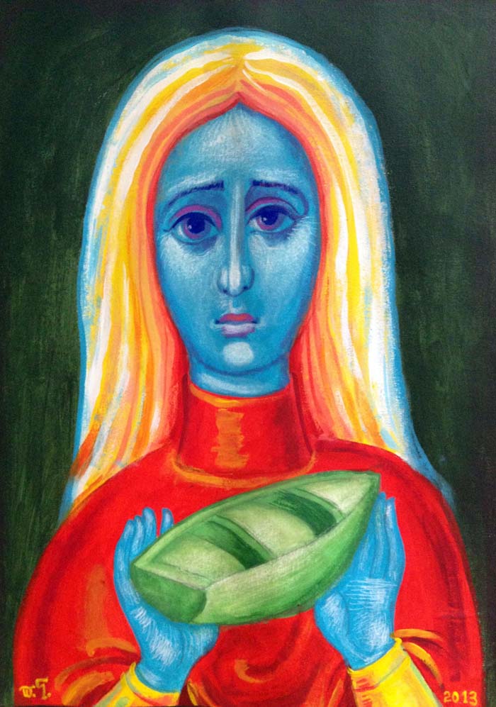 Γυναίκα με βάρκα, 2013, ακρυλικά σε μουσαμά, 56*70