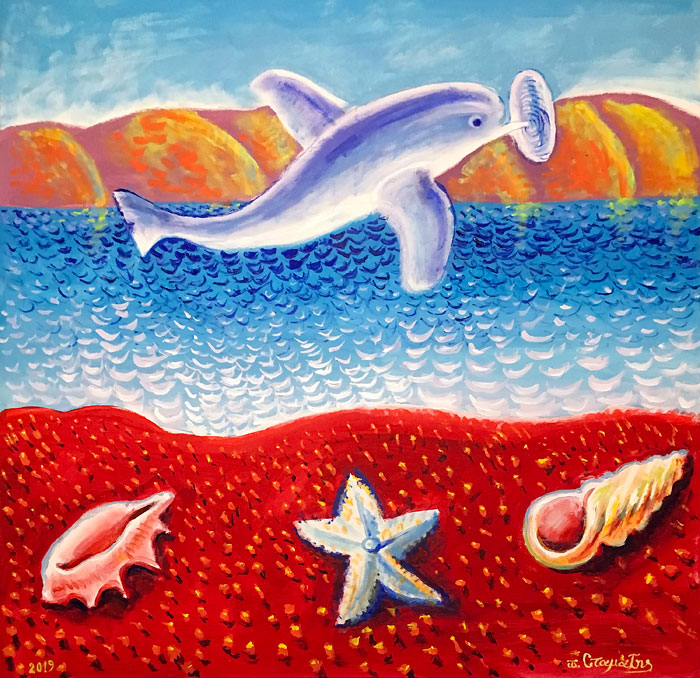 Ιπτάμενο Δελφίνι, 2019, ακρυλικό σε μουσαμά, 100*100