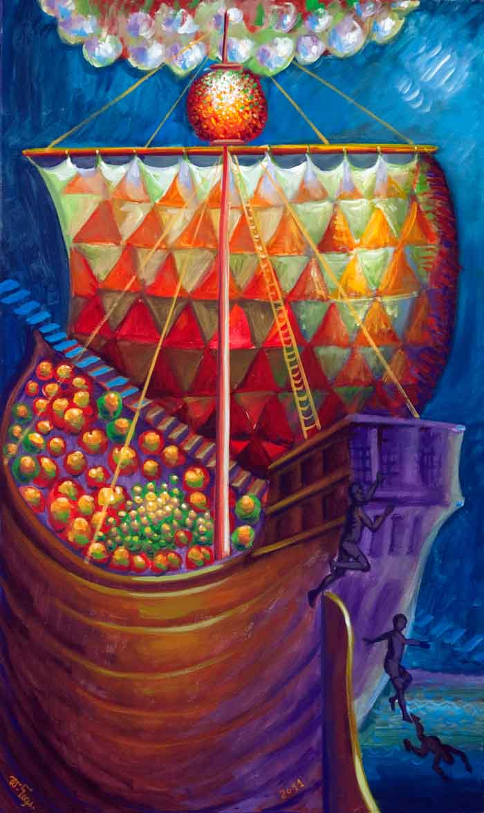 Το πρώτο πλοίο, 2011, ακρυλικά σε μουσαμά, 60*100