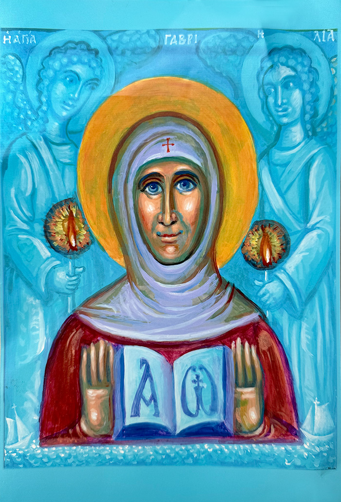 "Gerontissa Gavrielia, also known as Saint Gabriela", acrylic on board, 2024