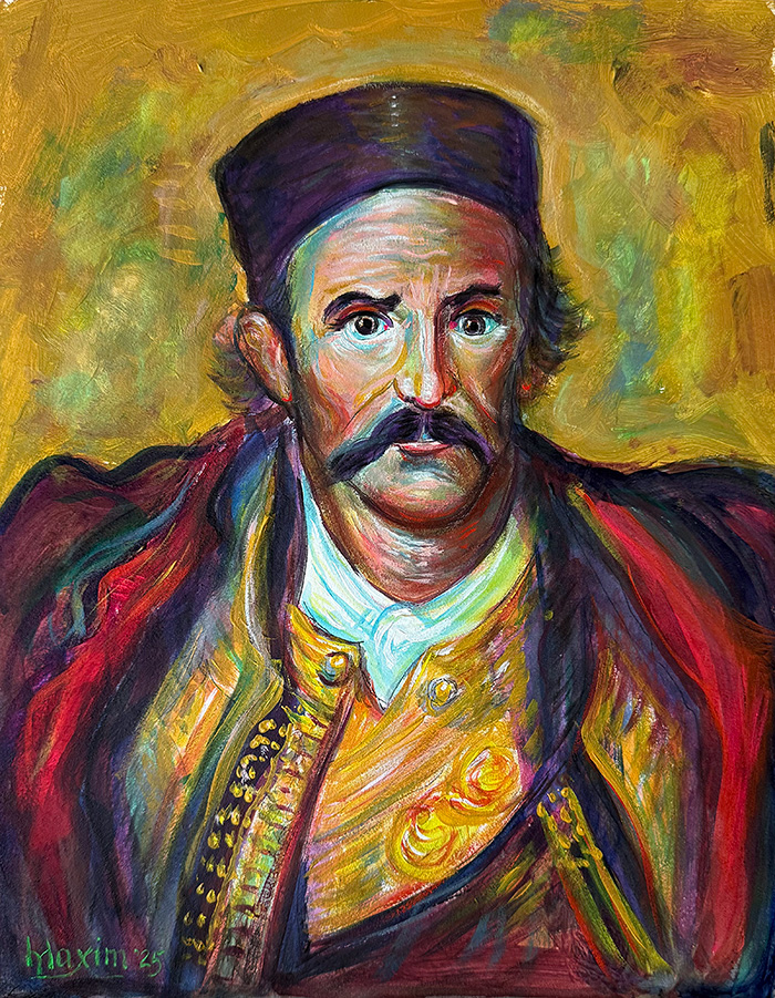 "Defender in the Light of Dawn", acrylic on gesso board, Bishop Maxim, 2025