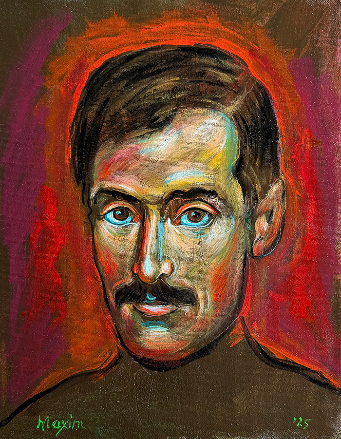 "Jovan Dučić – A Gaze Through Time", acrylic on canvas panel, Bishop Maxim, 2025