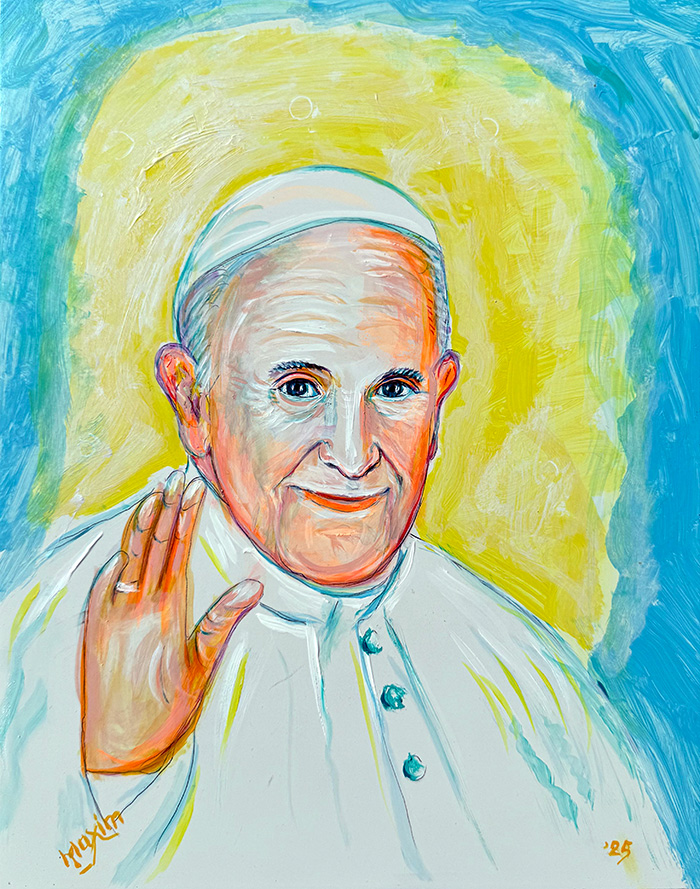 "The Farewell That Shines Beyond", acrylic on gesso board, Bishop Maxim, 2025