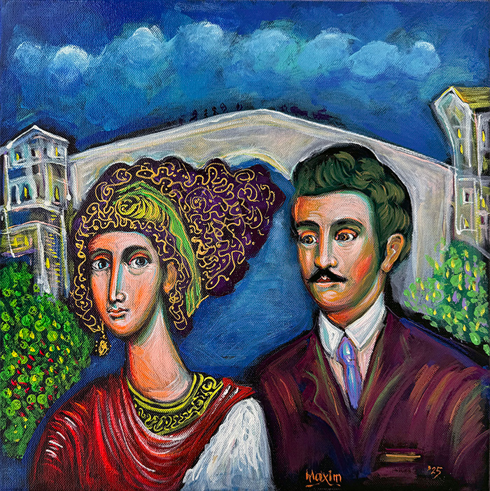 "Osman and Zorka: Love Beyond the Divide", acrylic on canvas, Bishop Maxim, 2025
