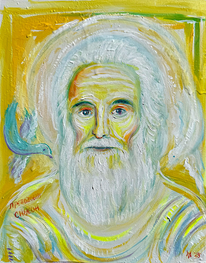 "Elder Simeon of Herzegovina: Light Beyond the Barbed Wire", acrylic on gesso board, Bishop Maxim, 2025