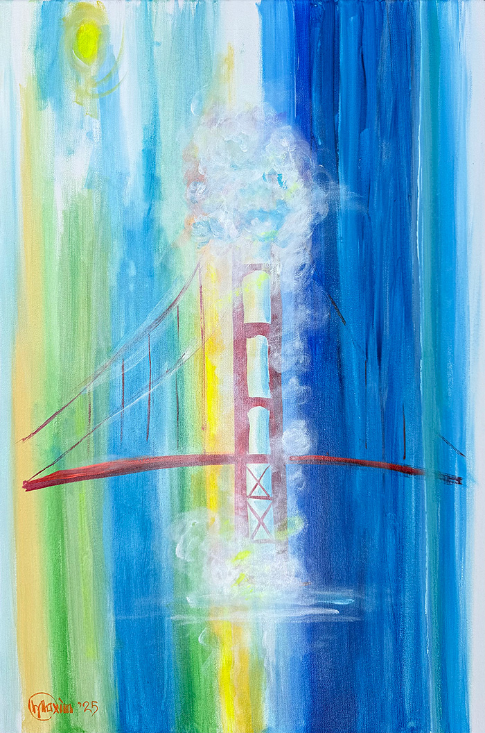 "Golden Gate in Morning Light", acrylic on canvas, Bishop Maxim, 2025