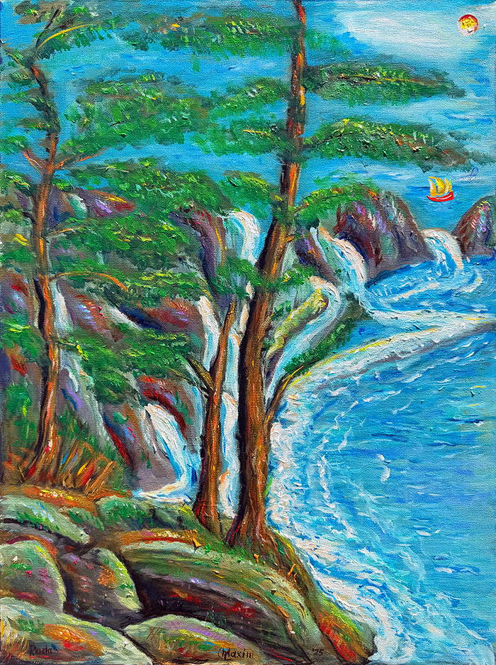 "Twilight Surge Near Monterey", acrylic on canvas, Rada Vasiljevic and Bishop Maxim, 2025