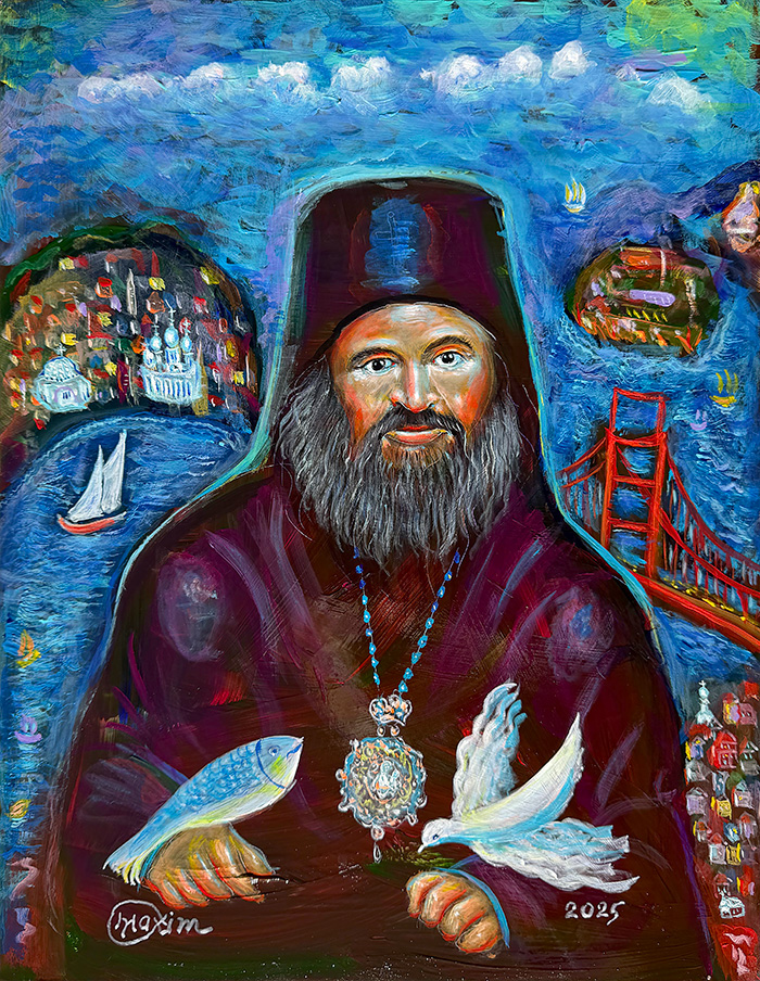 "St. John of San Francisco in the Bay of Grace", acrylic on gesso board, Bishop Maxim, 2025