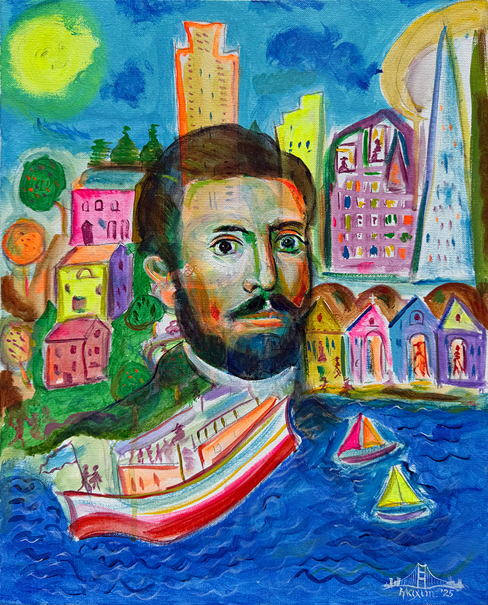 "Sebastian Dabovich: A Son of San Francisco", acrylic on canvas, Bishop Maxim, 2025