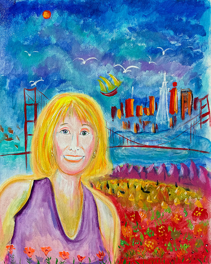 "Harboring Light: A Bay Area Portrait", acrylic on canvas board, Bishop Maxim, 2025