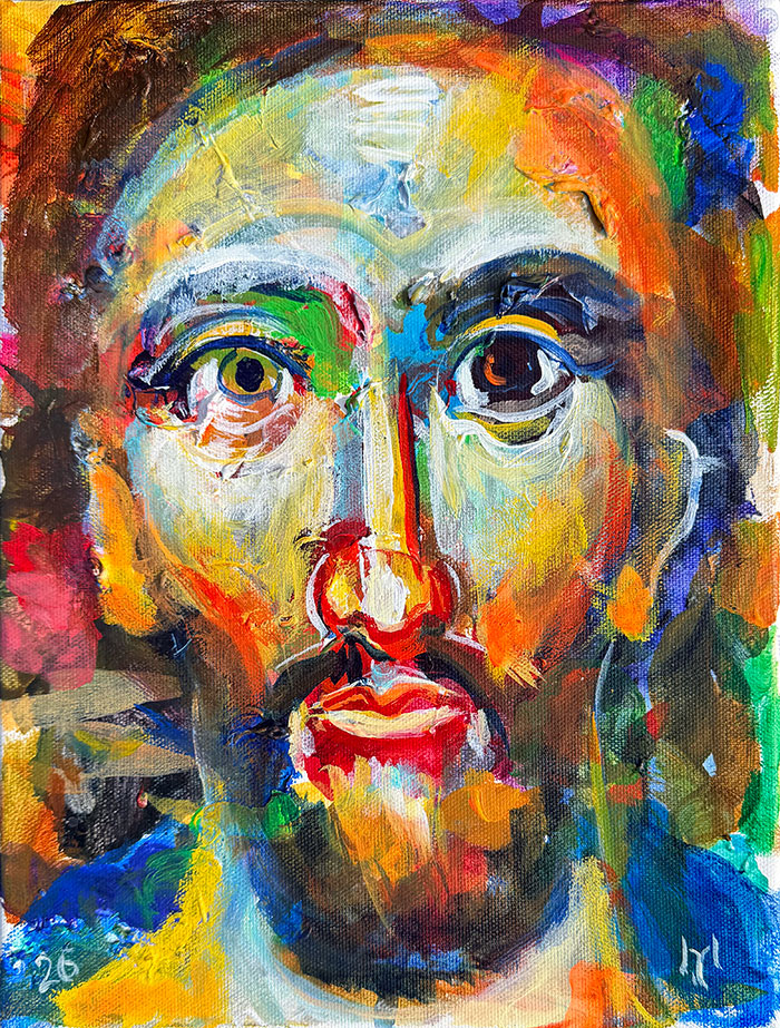 "A Face from the Wounded Ground", acrylic on canvas, Bishop Maxim, 2026