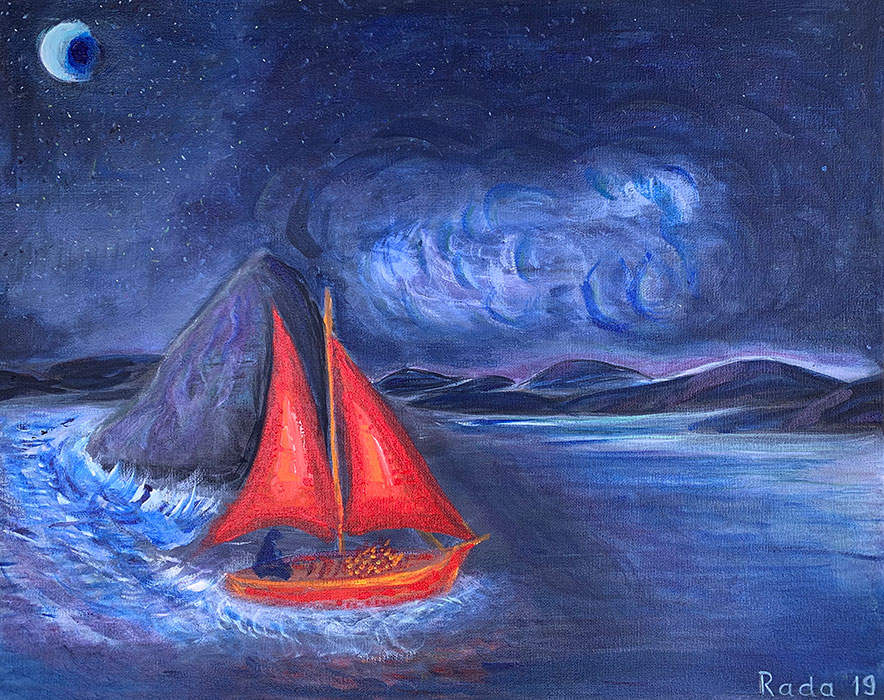"Sailing Through the Night of Breath", acrylic on canvas, Radmila Vasiljevic, 2019